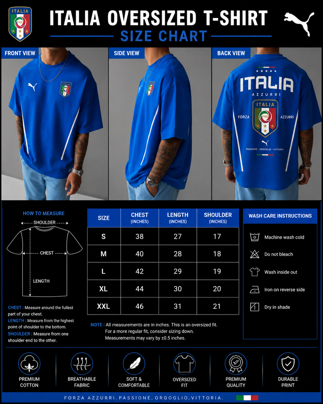 Italy Football Oversized Blue Tee