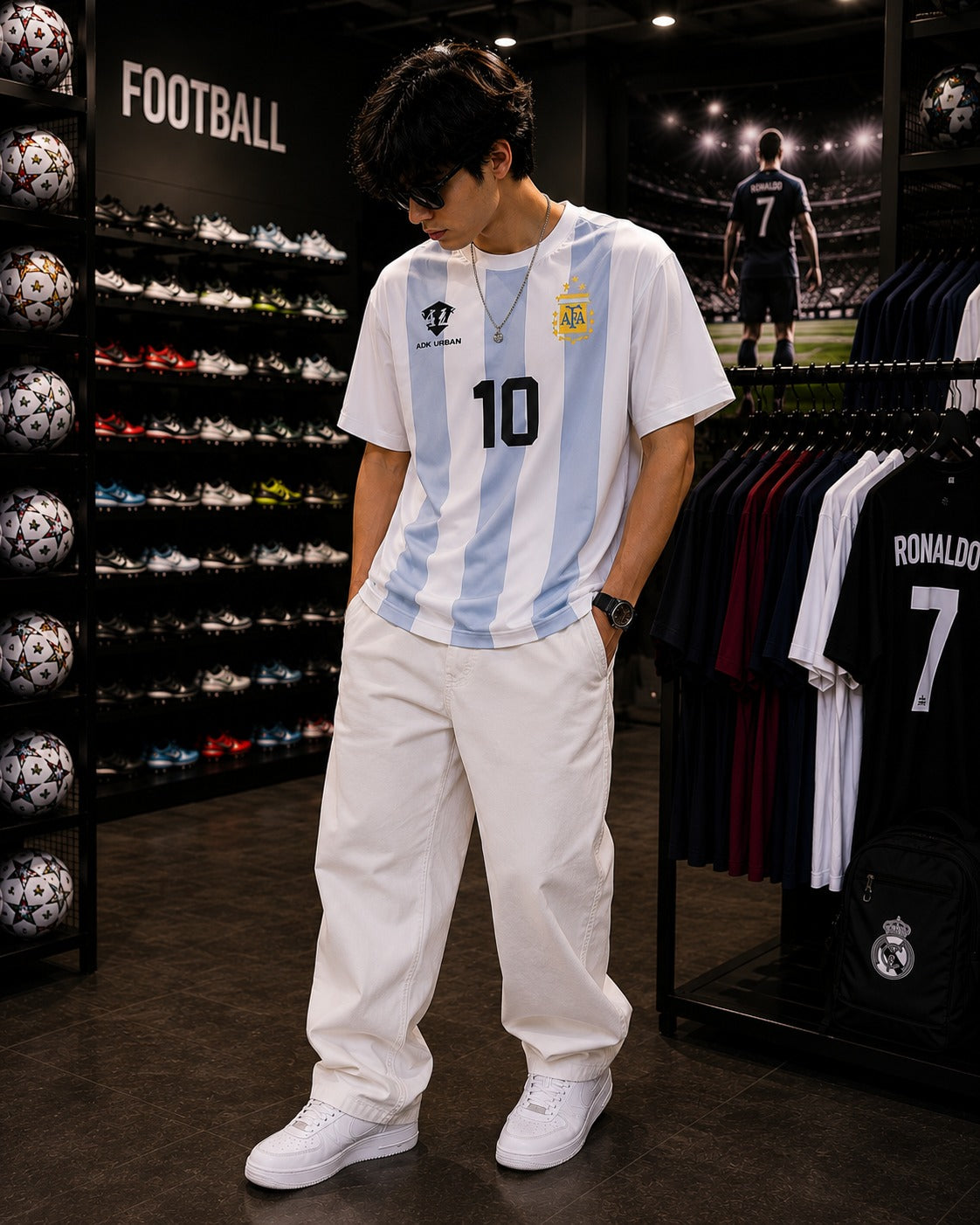 Messi 10 Oversized Football Fan Tee β White