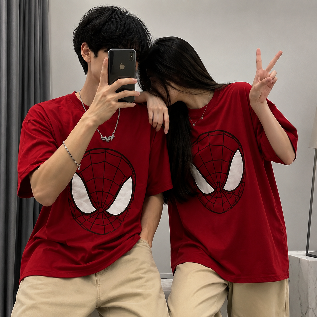Spider Bond Couple Oversized T-Shirt