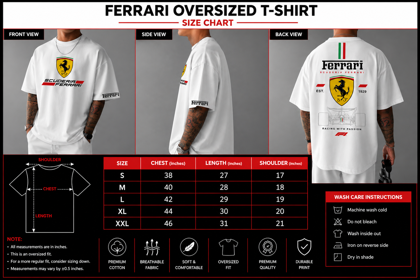 Ferrari Racing Oversized White Tee