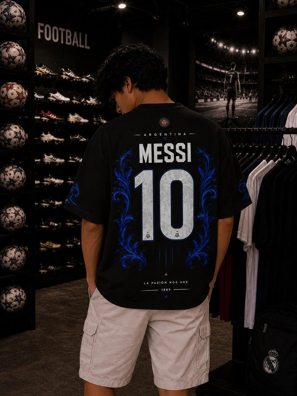 ARGENTINA MESSI 10 OVERSIZED T-SHIRT – MIDNIGHT BLUE EDITION – 240 GSM