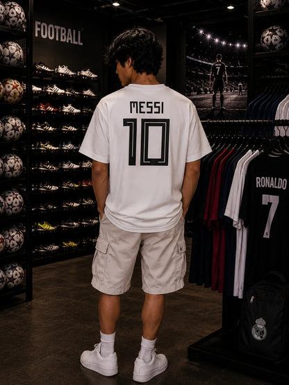 Messi 10 Oversized Football Fan Tee — White