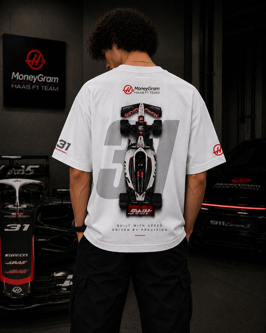 FORMULA RACING OVERSIZED WHITE T-SHIRT | PREMIUM MOTORSPORT STREETWEAR – 220 GSM