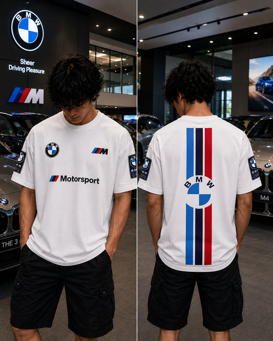 BMW M MOTORSPORT OVERSIZED WHITE T-SHIRT | PREMIUM PERFORMANCE STREETWEAR – 220 GSM